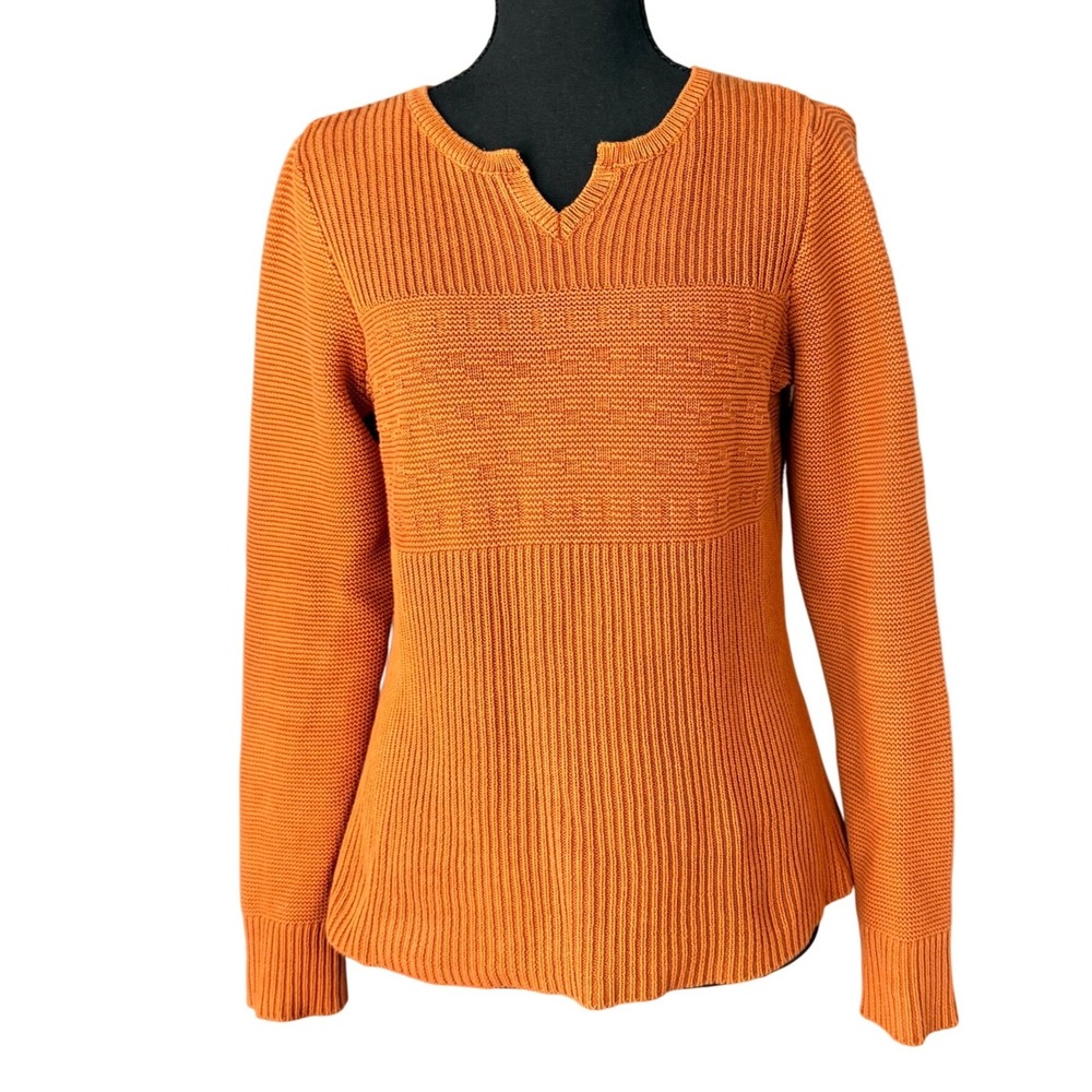 The Territory Ahead Sweater Womens XS Orange Cotton Ribbed Knit Notch Neck Boho